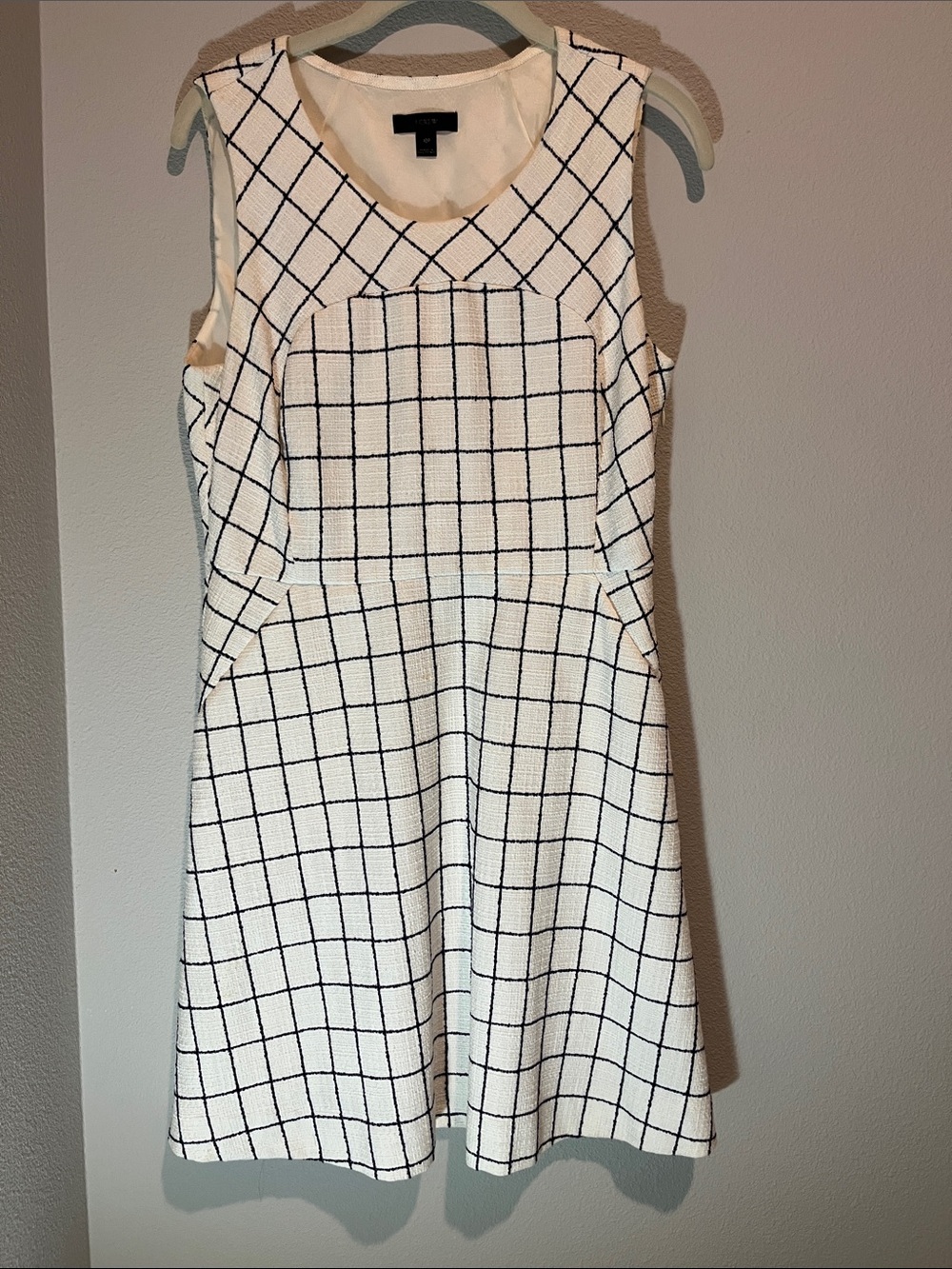 J. Crew White Dress with Black Windowpane Check